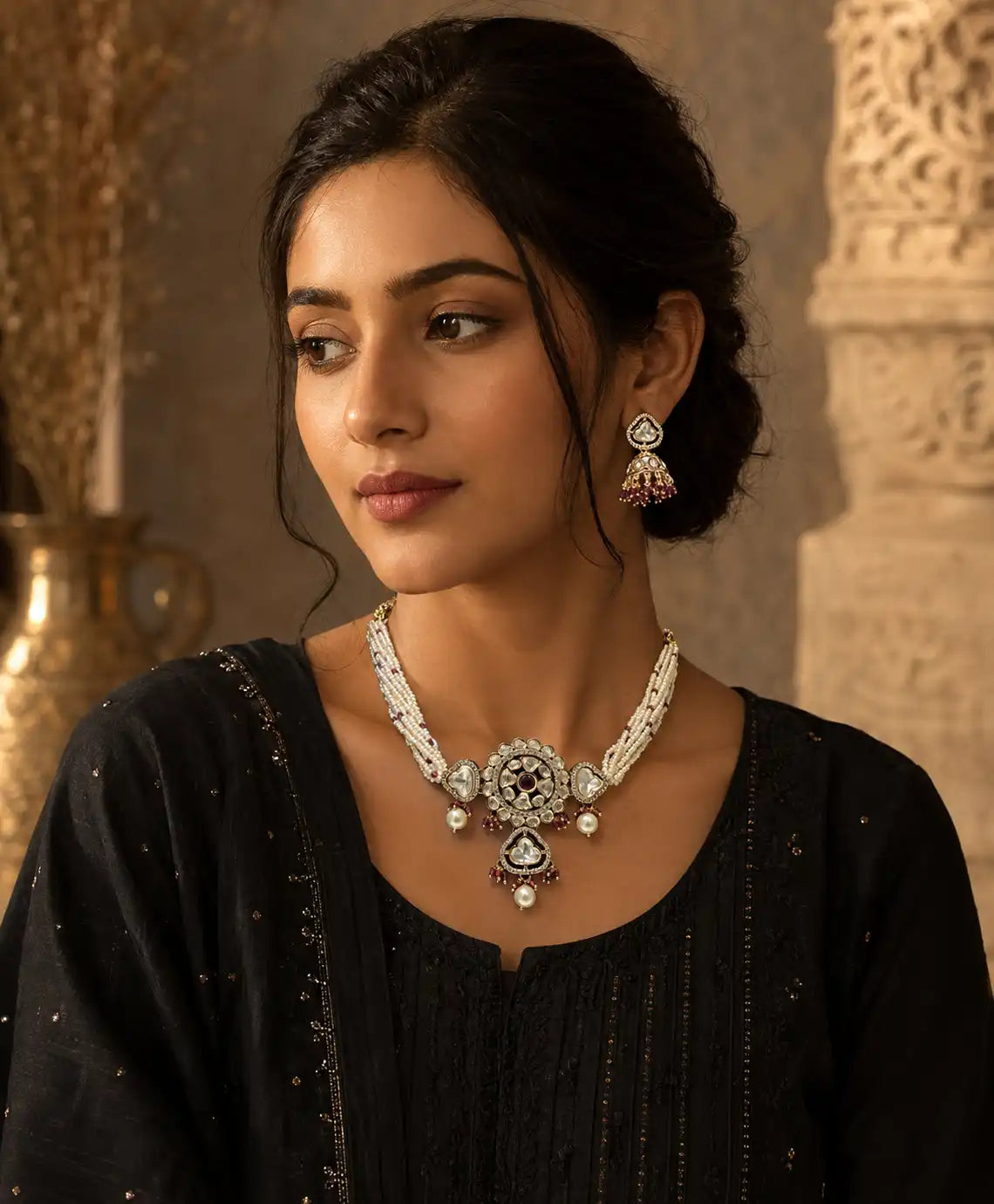 Rajwada Kundan Pearl Ranihaar Set