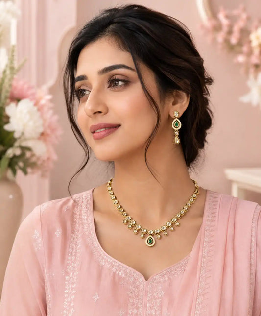 Emerald Dewdrop Kundan Necklace Set