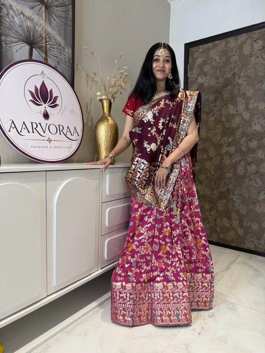 Gulnaar Heritage Floral Banarasi Lehenga with Dupatta