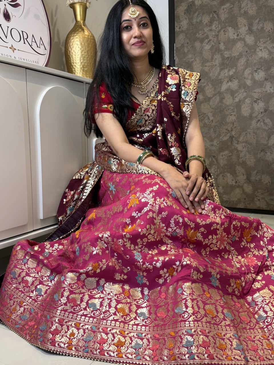Gulnaar Heritage Floral Banarasi Lehenga with Dupatta