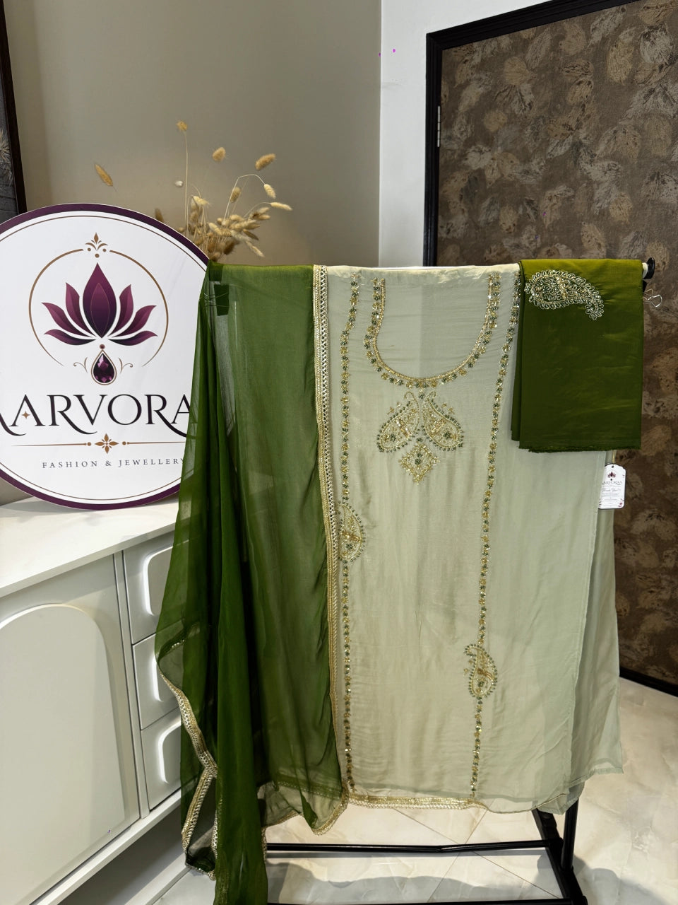 Olive Mist Embroidered Unstitched Suit Set
