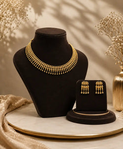 Celestial Cascade Gold-Plated Necklace Set with Matching Earrings