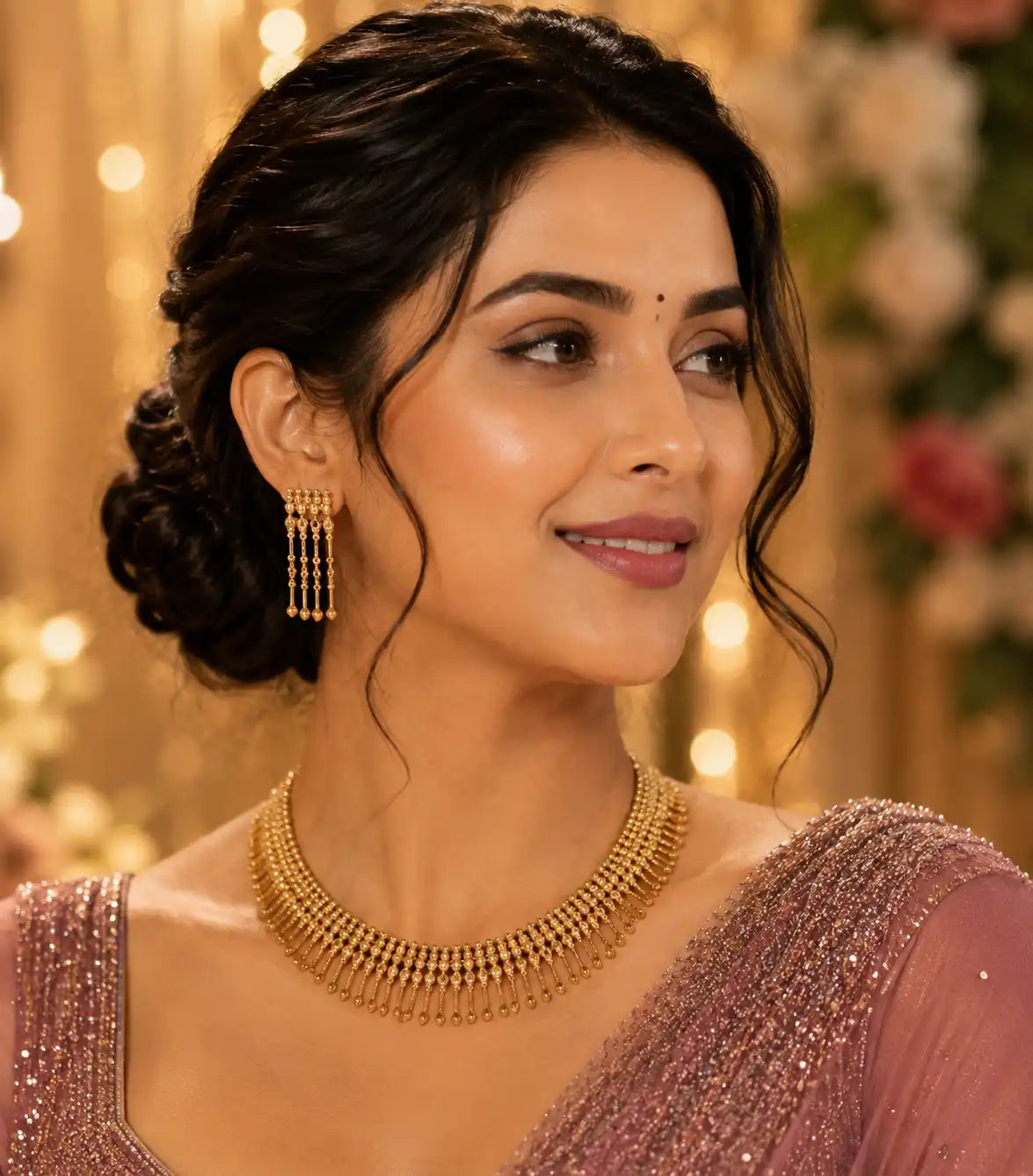 Celestial Cascade Gold-Plated Necklace Set with Matching Earrings