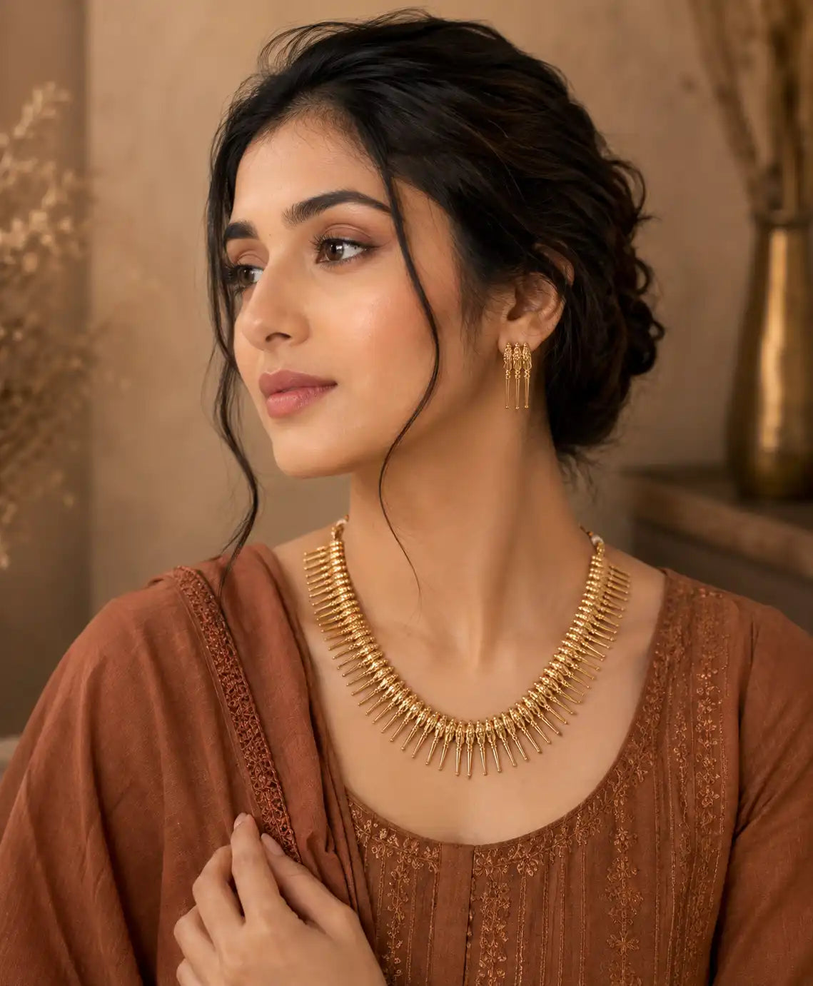 Regal Fringe Gold Necklace Set