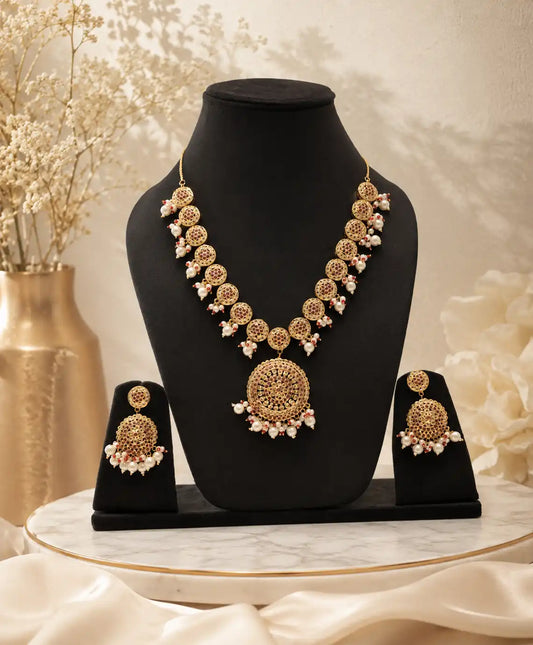 Rajwada Pearl Medallion Necklace Set