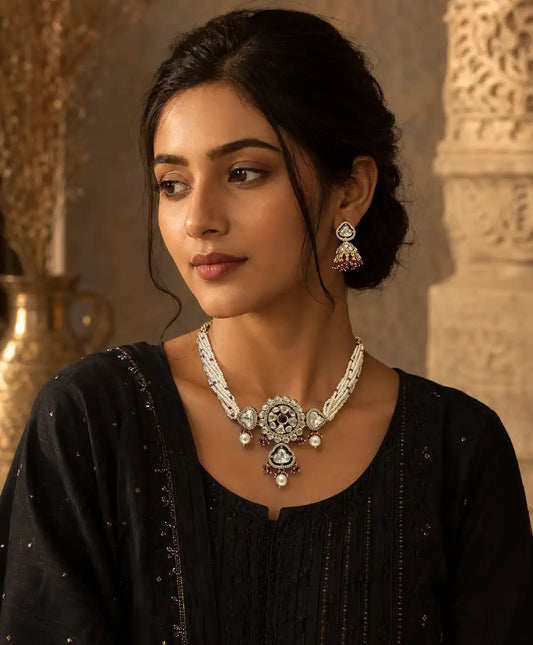 Rajwada Kundan Pearl Ranihaar Set