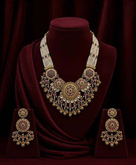 Rajwadi Pearl Heritage Statement Necklace Set