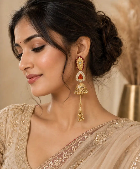Royal Ruby Jhumka Tassel Earrings