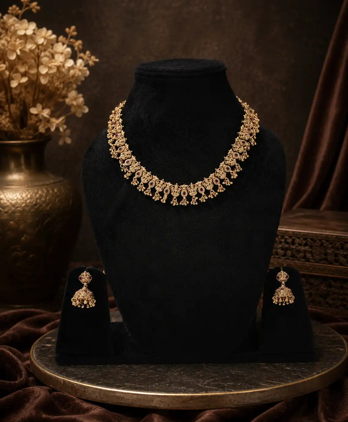 Antique Ruby Charm Necklace Set