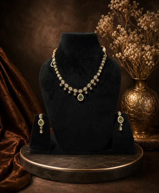 Emerald Dewdrop Kundan Necklace Set