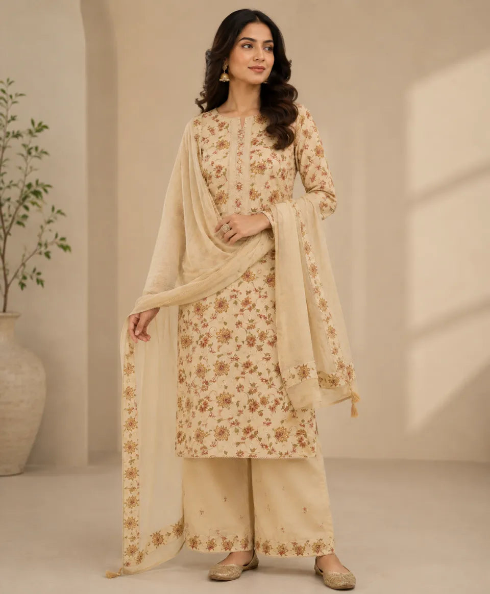 Ivory Petals Floral Unstitched Suit Set