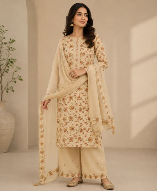 Ivory Petals Floral Unstitched Suit Set