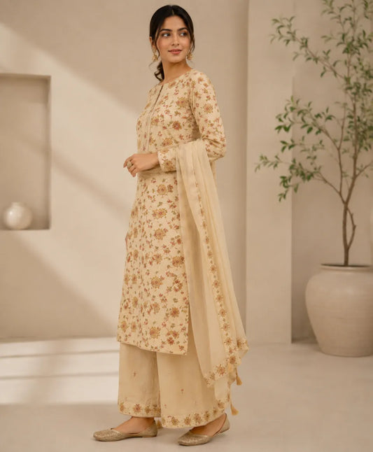 Ivory Petals Floral Unstitched Suit Set