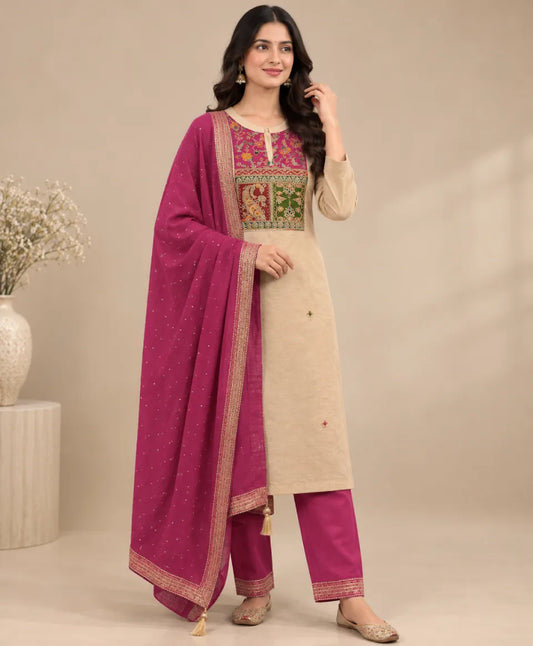 Gulnaar Heritage Embroidered Unstitched Suit Set