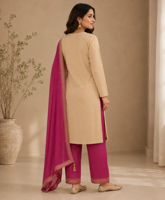 Gulnaar Heritage Embroidered Unstitched Suit Set