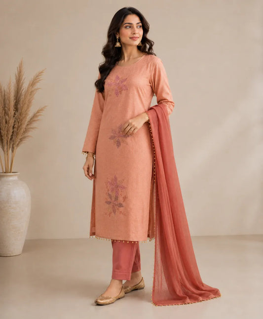 Blush Bloom Designer Unstitched Suit Set