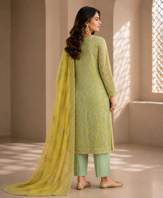 Lime Blossom Embroidered Unstitched Suit Set