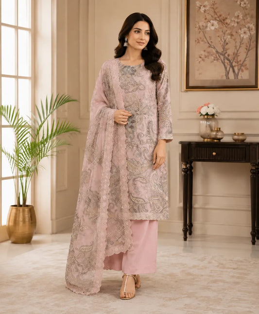 Blush Grace Printed Unstitched Suit Set