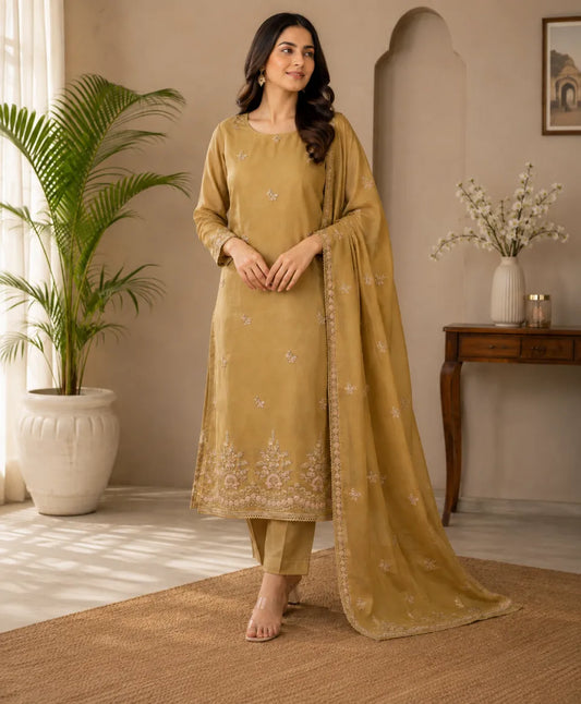 Golden Aura Embroidered Unstitched Suit Set