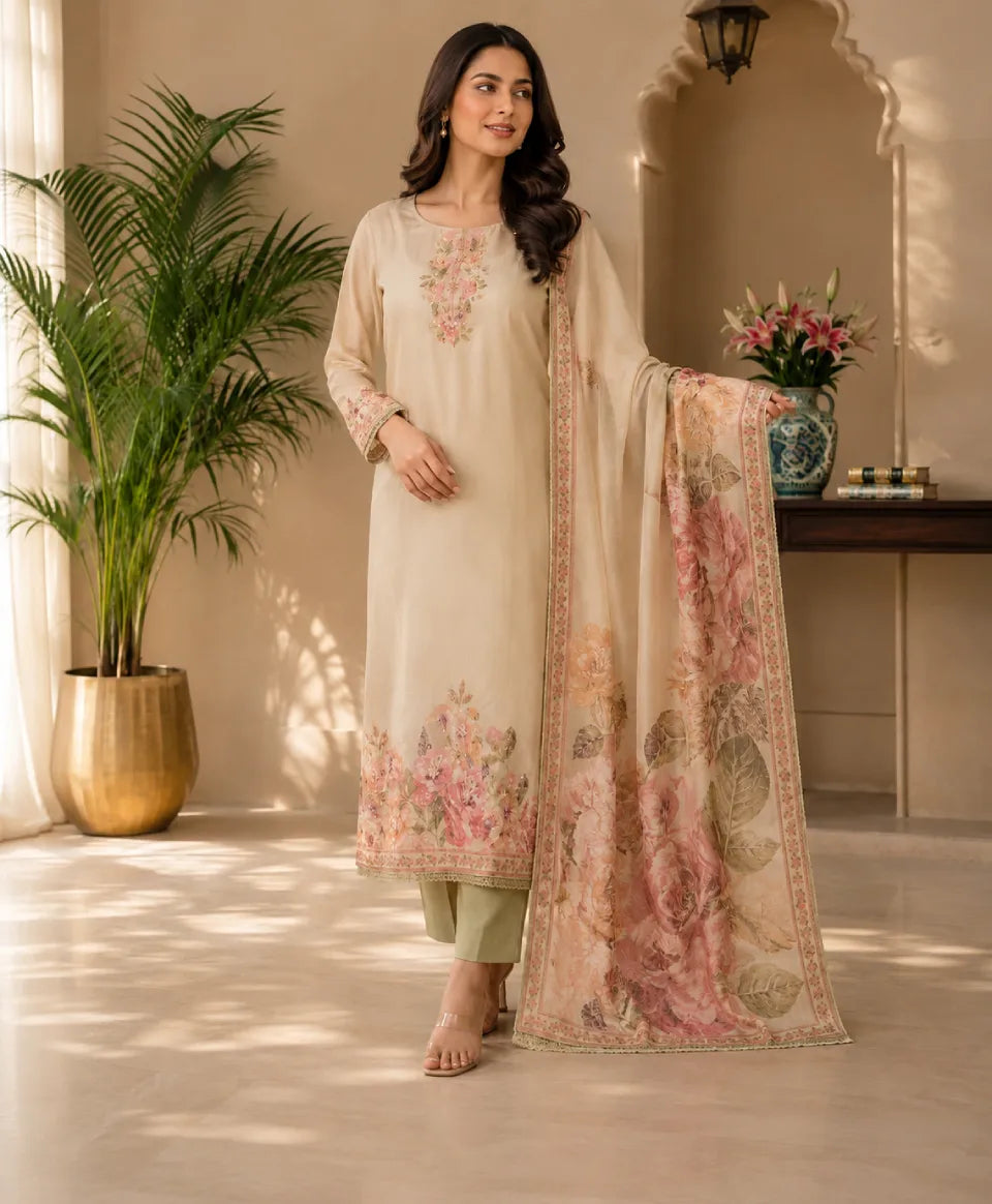 Blossom Whisper Floral Unstitched Suit Set