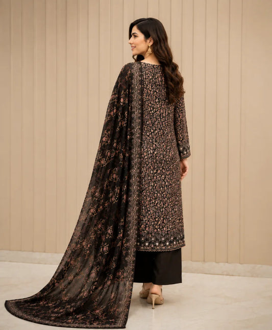 Midnight Bloom Printed Unstitched Suit Set