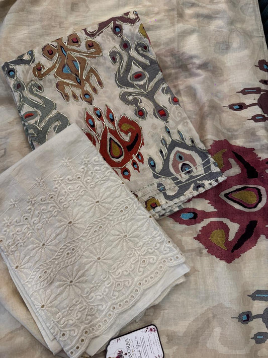 Elegant Cream Base Printed Ethnic Suit Set