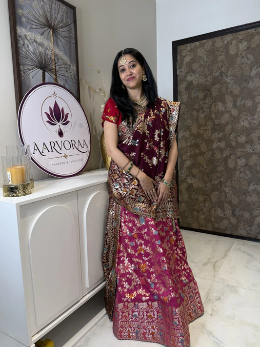 Gulnaar Heritage Floral Banarasi Lehenga with Dupatta