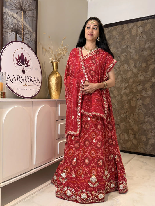 Red Traditional Rajasthani Bandhni Lehenga