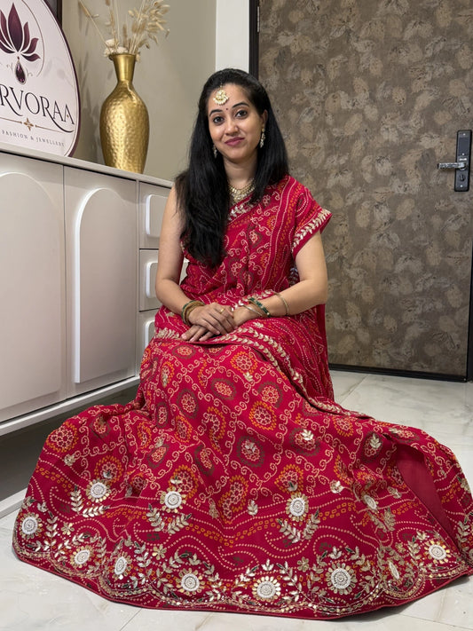 Red Traditional Rajasthani Bandhni Lehenga