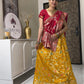 Mustard Yellow & Maroon Embroidered Lehenga Set