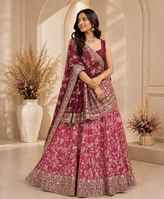 Gulnaar Heritage Floral Banarasi Lehenga with Dupatta