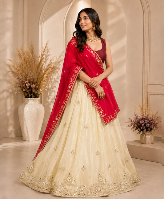 Ivory Grace Embroidered Bridal Lehenga Set