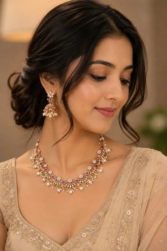Royal Ruby Pearl Necklace Set