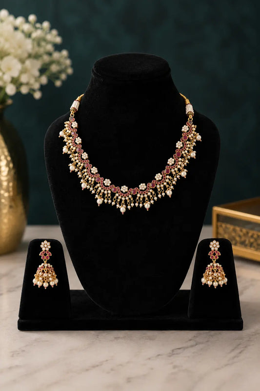 Royal Ruby Pearl Necklace Set