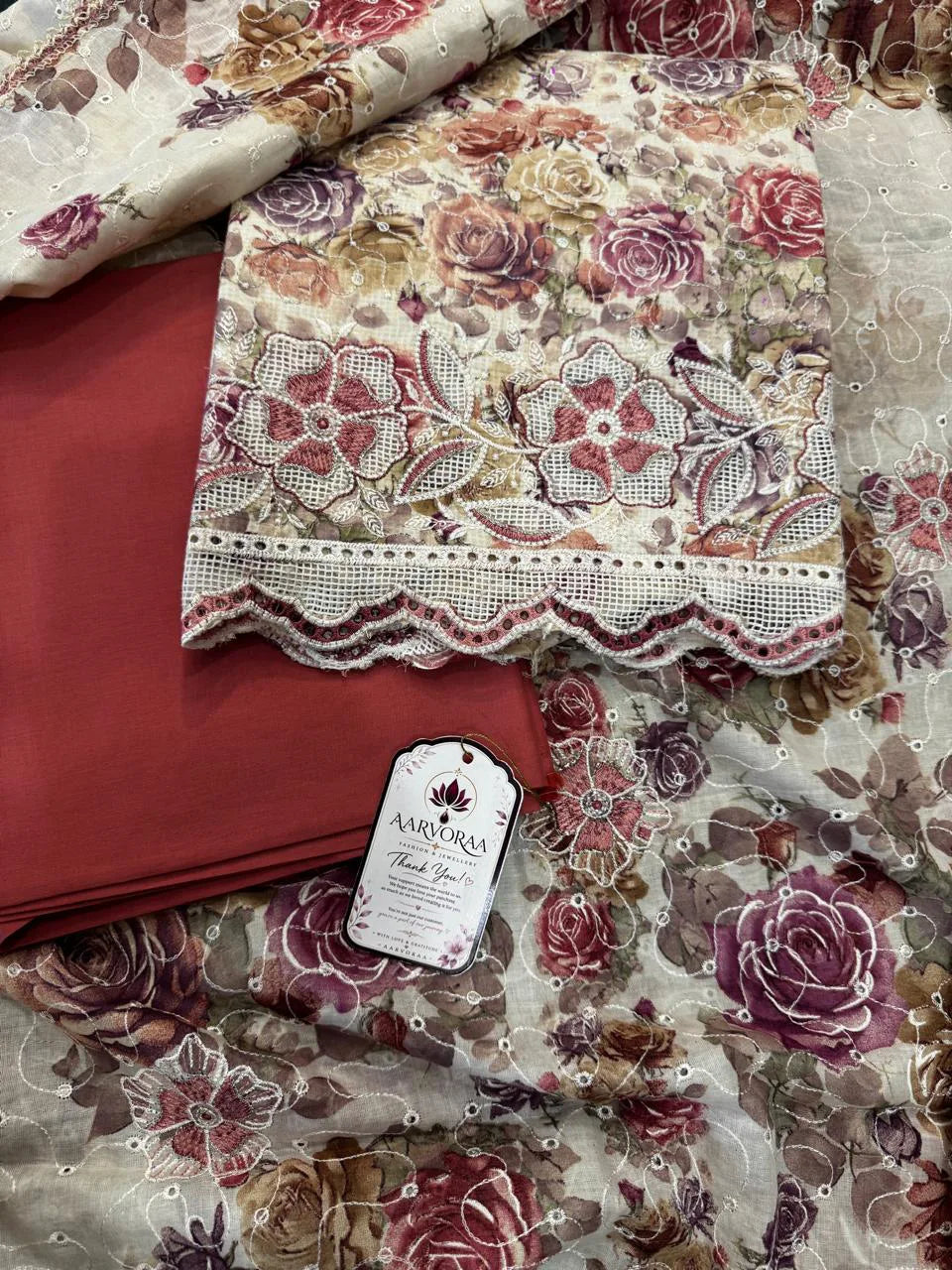 Floral Embroidered Printed Suit Set