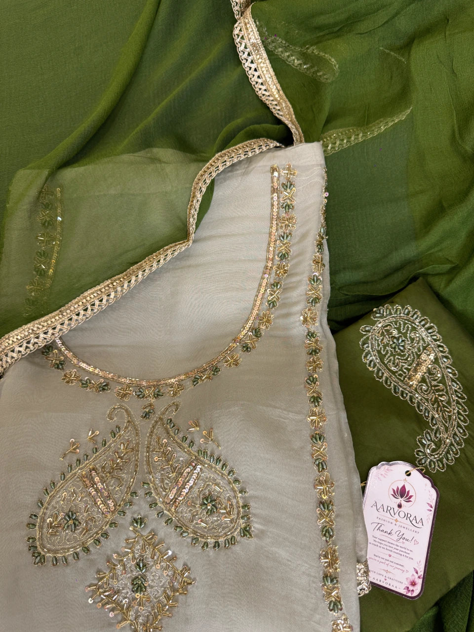 Olive Mist Embroidered Unstitched Suit Set