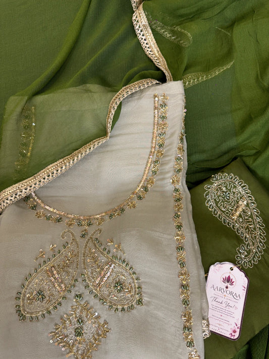 Olive Mist Embroidered Unstitched Suit Set