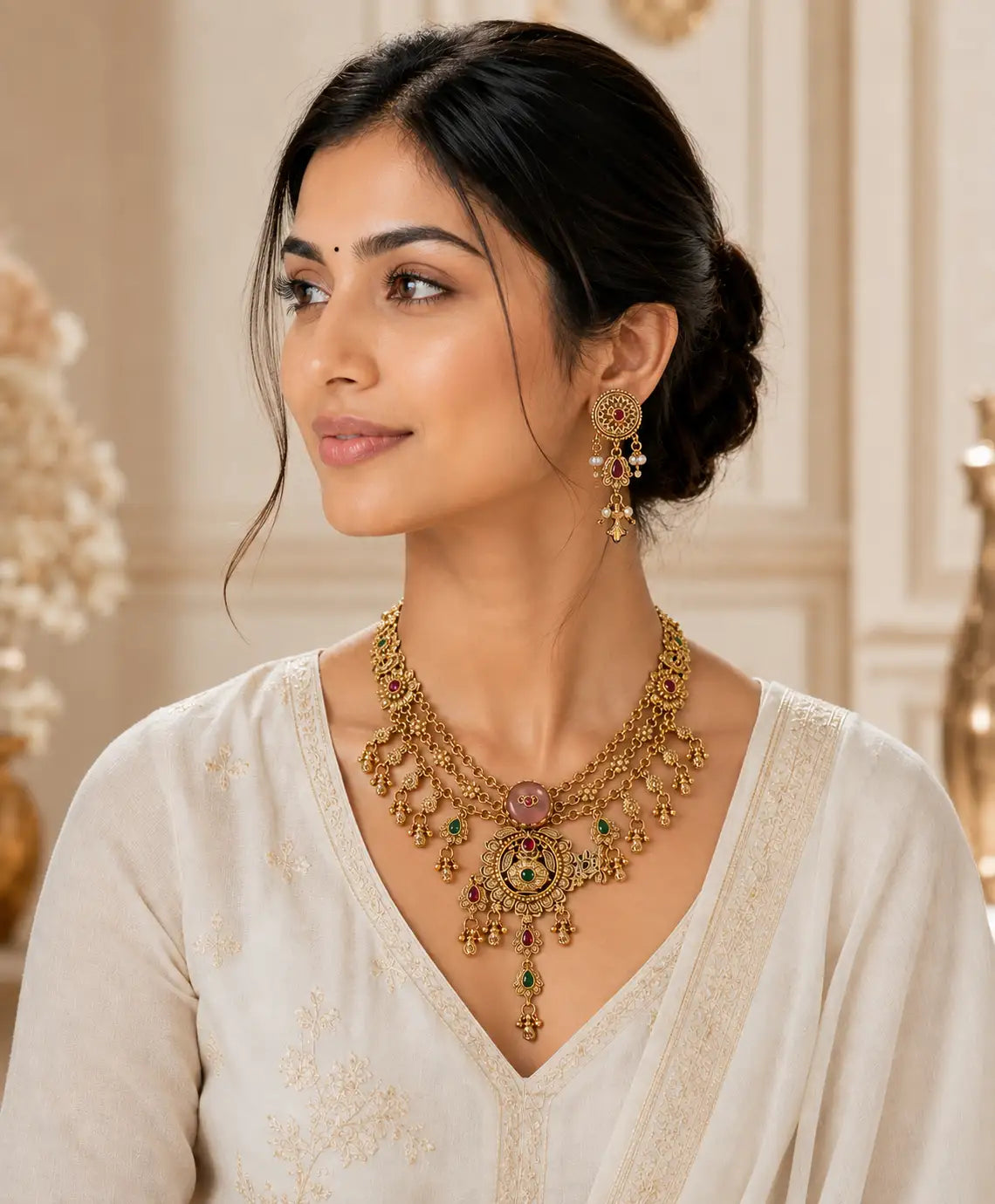 Royal Chandrika Layered Pendant Necklace Set